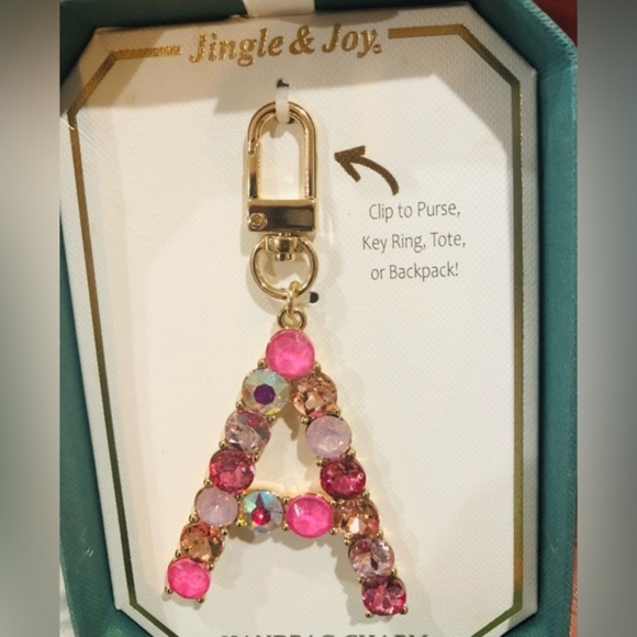 Beautiful gold plated Pink bejeweled gemstone A monogram bag purse key chain new - Picture 5 of 13
